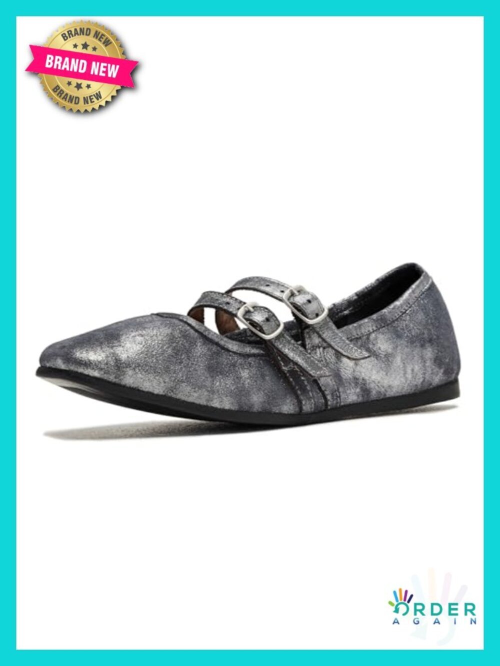 Silver Distressed Suede Gemini Ballet Flat with Buckle